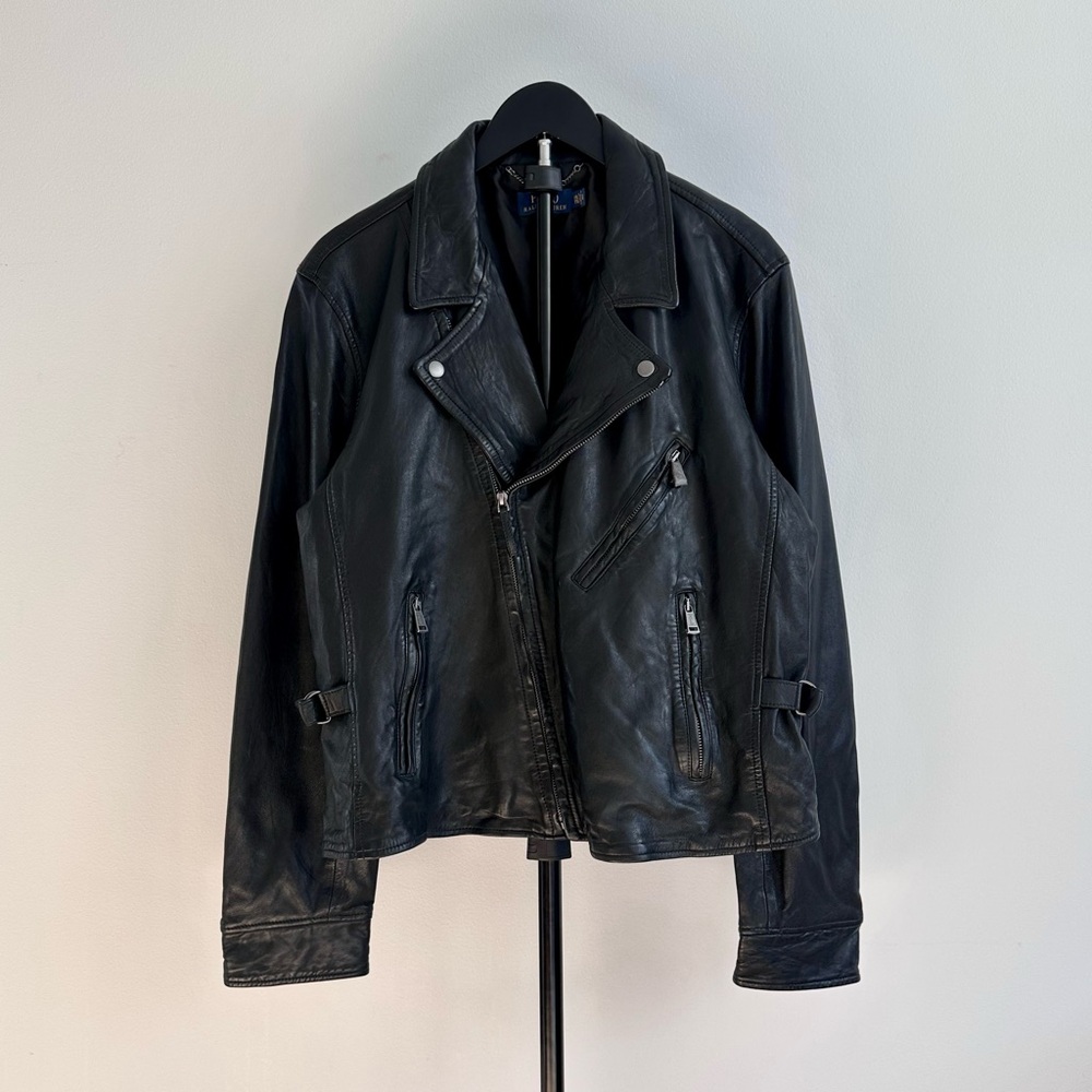 Polo Ralph Lauren Iconic Leather Motorcycle Biker Jacket Black Size XXL